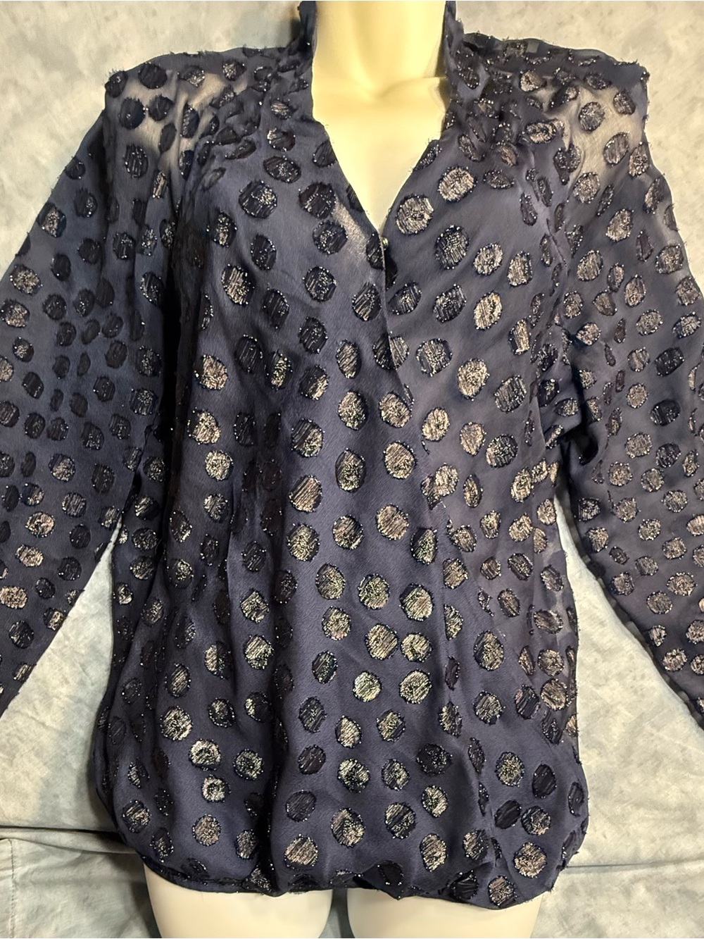 Women's Navy Sparkle Dot Long-Sleeve Blouse Jennifer Lopez
